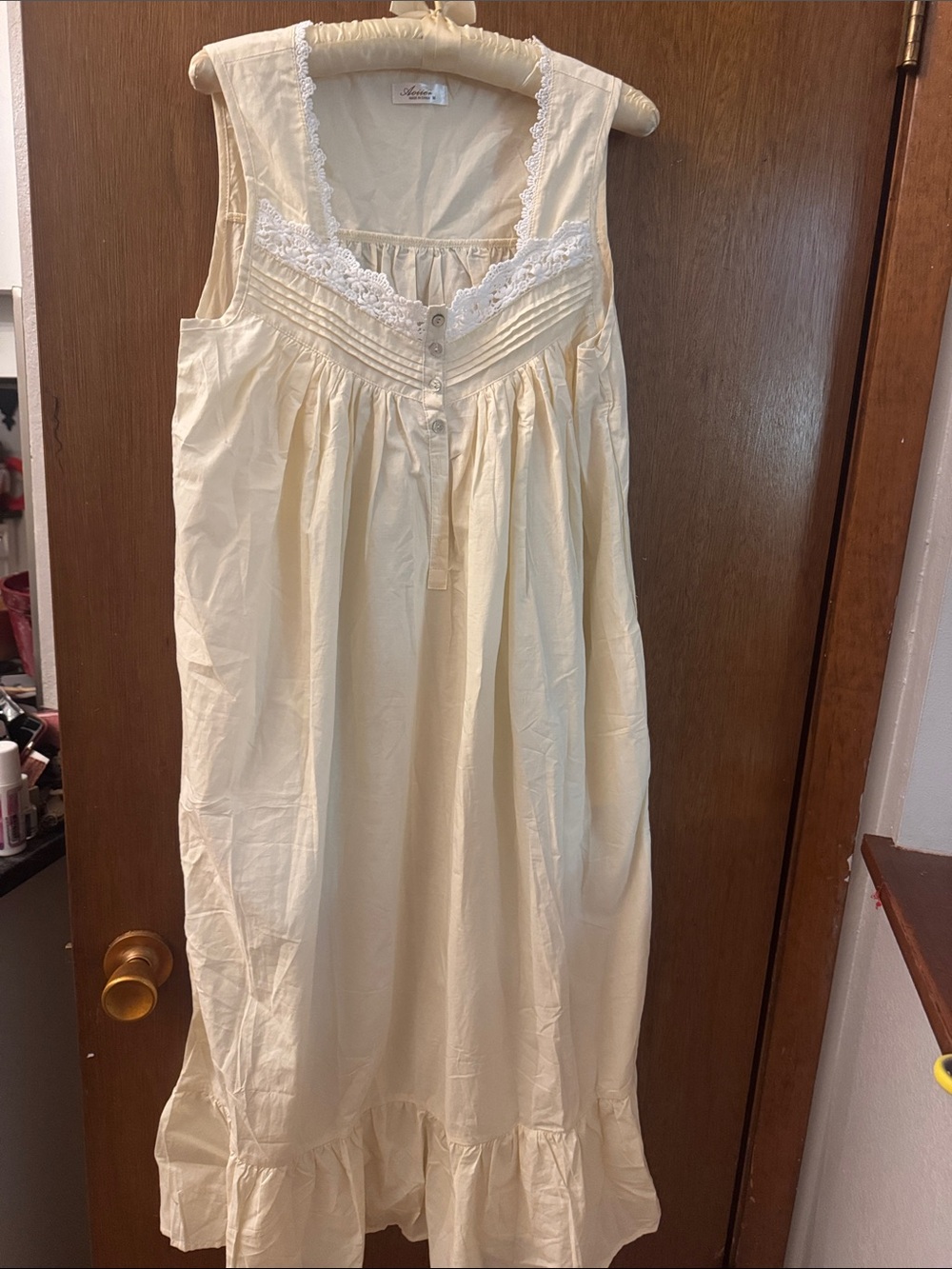Lace-Trim Cream Cotton Nightgown Chemise